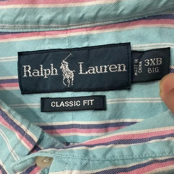 Ralph Lauren Shirt Men's 3XB Big Blue Pink Striped RL Classic Fit Pony Shirt - Picture 11 of 12